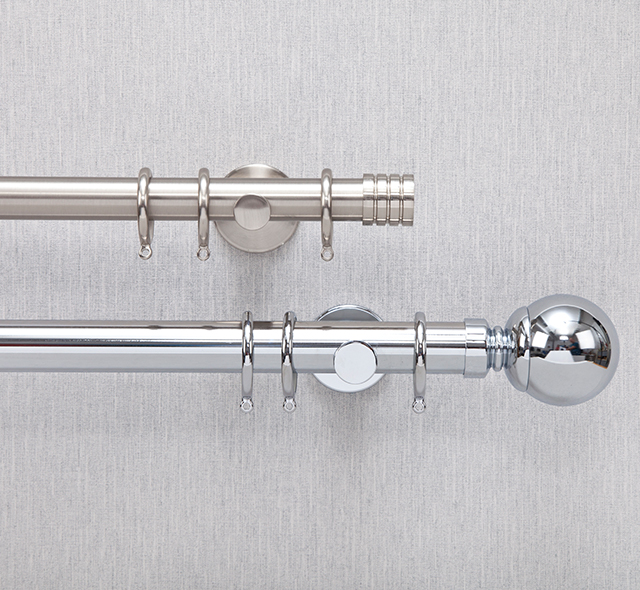 Chrome and Silver Curtain Poles