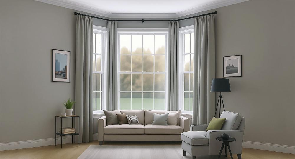 Bay Window Dressed with Curtains