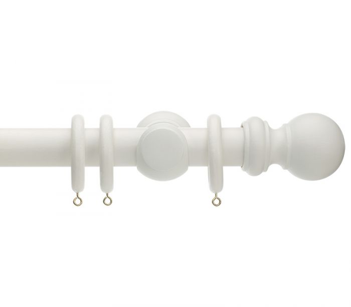 Rolls Honiston 28mm Curtain Pole Set in Linen White ball finial 