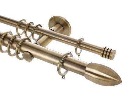 3 x 28mm/19mm Polished Brass Double Layering Curtain Pole Rod Wall Brackets *** 