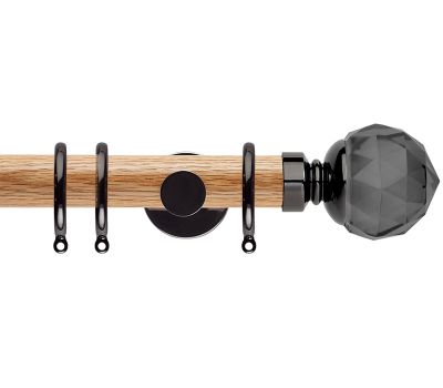Rolls Neo Premium Smoke Grey Faceted Ball 35mm Wooden Curtain Poles