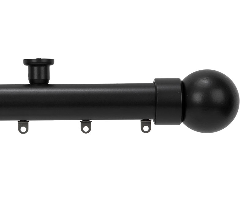 A black Cameron Fuller Round 38 Curtain Pole with Track - for wave curtains