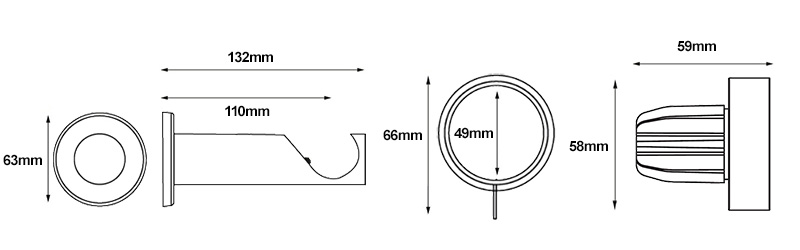 Integra Stud 35mm Eyelet Curtain Poles Line Drawings