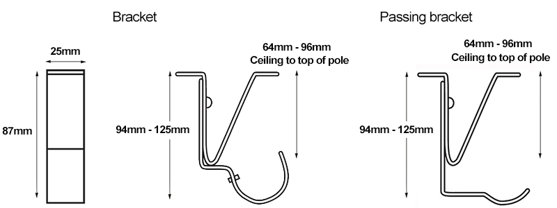 Swish Belgravia 28mm Top Fix Bay Pole Brackets Measurements